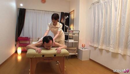 Japanese Masseur Sae with Extremely Hairy Pussy Uncensored Fucked on the Lounger
