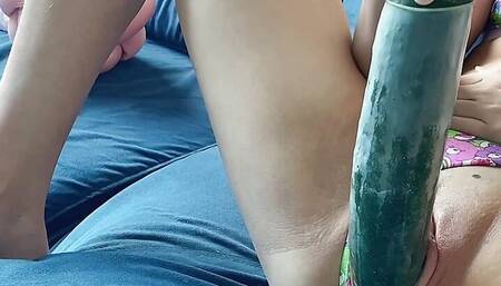 Naughty stepdaughter fucked with a cucumber