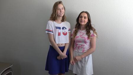 Threesome strip football ends with amazing blowjobs and double fucking babes