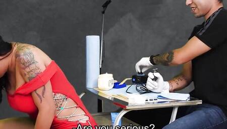 Petite Latina Brunette Got Horny in the Tattoo Studio and Fucks the Artist