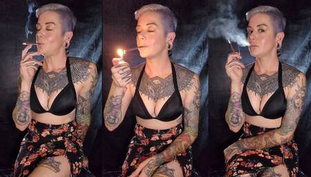 720p Simply Smoking a More 120 Cigarette in a Beautiful Floral Skirt