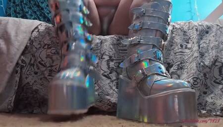 Silver Holographic Goth Boots