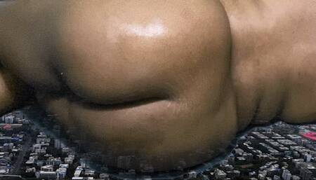 size comparsion -  Giantess MXDominion rests on a tiny city, giantess special effects, assfetish, female domination  4k