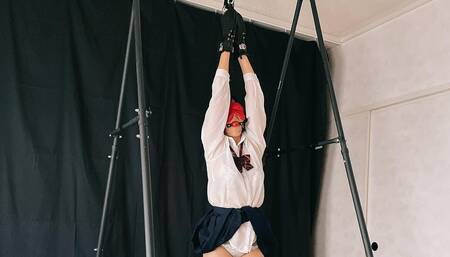 Restrained Girl Standing on Tiptoes