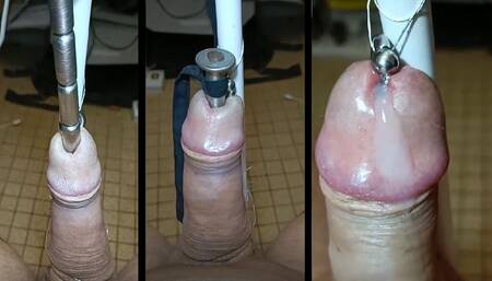 on pole attached by the penis and PA before the deep dive of a steel bar until cum