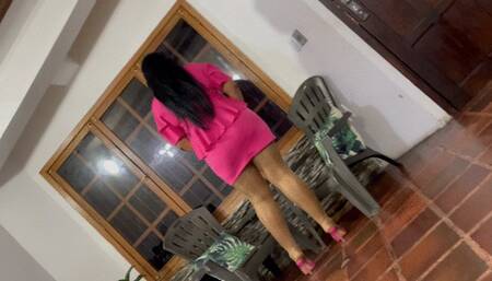 Balbina BBW Pantyhose Queen in Pink nice dress and shiny Pantyhose