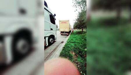 Slutboyben Cam4 Pornstar Exhibitionist Exposed at Cruising Truck Stop Blasting a Huge Cum Load