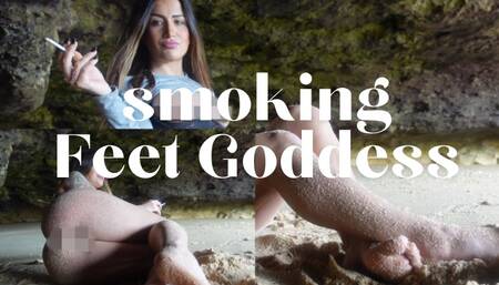 Smoking goddess teasing with her feet