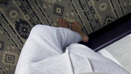 Innocently Walking Barefoot Around My Room in Gray Sweatpants