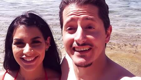 German tourist tows 2 latinas on the beach on vacation