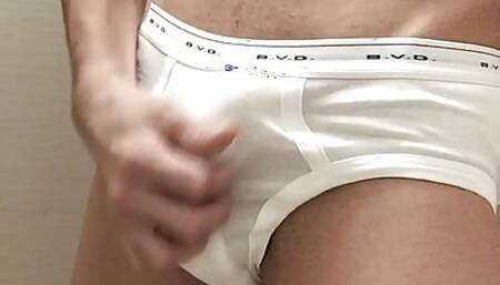I wore white briefs and masturbated in a masturbator!
