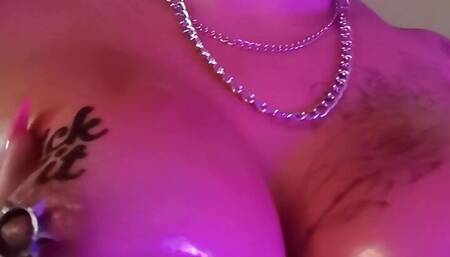 Tits oiled and slapped
