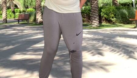 Huge cock in grey sweatpants massive cumshot