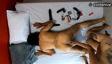 Pegging in a Motel with a Double-ended Dildo and Ass Licking