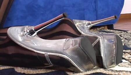 Beautiful lesbo dolls in stockings have fun with dildos