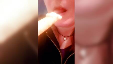 Kinky girl sucks potatoes...