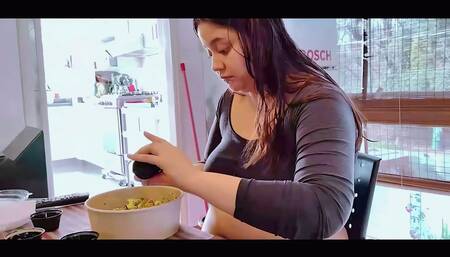 Chubby Belly Cute Girl Overeating