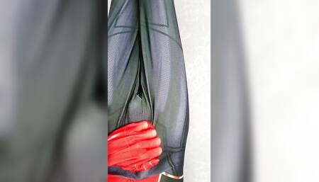 Having fun at home wearing an Iron Spider-Man zentai suit.