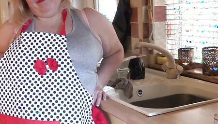 AuntJudysXXX - Your Busty BBW Wife Megan Sucks Your Cock in the Kitchen (POV)