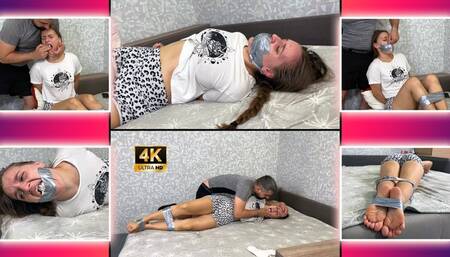 Mouth Stuffing with Socks Bound Girl Struggles With Gag 4K - Bondage - Soles - Tape Gag - Wrestling - Foot Fetish - Embarrassed Girl - Ass Worship - Mouth Fetish - Nose Pinching - Breath Play - Gag Talk