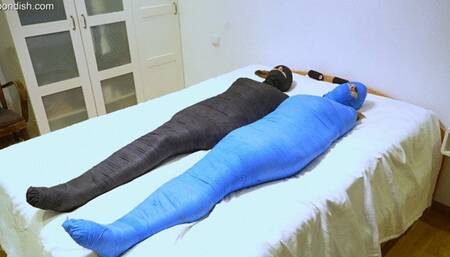 TAPEBONDAGE: DINA AND NANA MUMMIFIED WITH VETWRAP TAPE