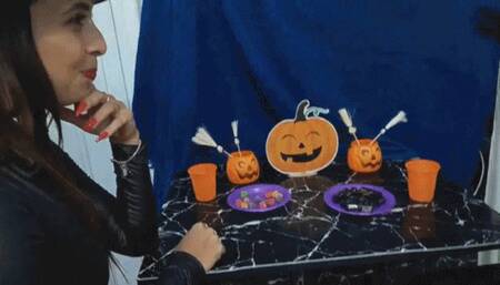 Amanda and Paola are at a tickling Halloween party