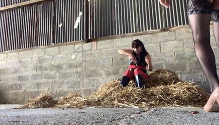 Sissy Has OTK Spanking In The Straw Barn
