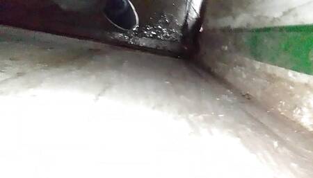 Village desi boy doing hand with land in bathroom