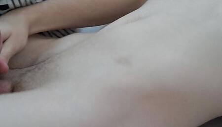 Cute white boy cum all over himself