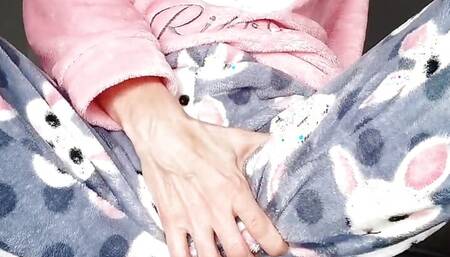 horny schoolgirl stepdaughter in pajama teasing small tits and masturbating pussy