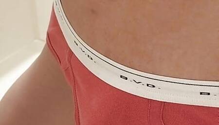 - Masturbation wearing red BVD bikini briefs, wearing a Spider-Man (black) mask, and wearing a condom!