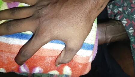Big black cock a man handjob in night room