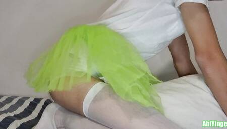 Diaper Sissy Jerking Off and Dancing in her Green Tutu.