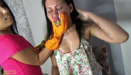 Vegan shove vegetables into slave's mouth (eating) episode 2 by Kelly # 1080HD