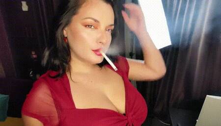 Deep Marlboro drags with chest rising