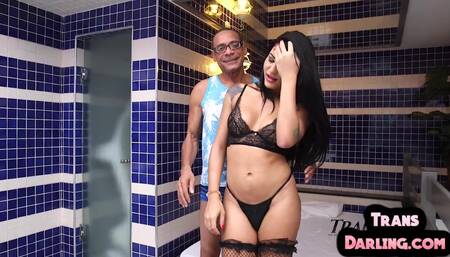 Stunning Latina TS gets assfucked by her BF in bathroom