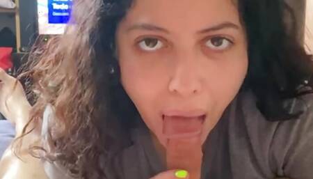 Argentinian slut BabyLuna939 sucks my dick,  titsjob until I run out of milk and takes it all Part 1