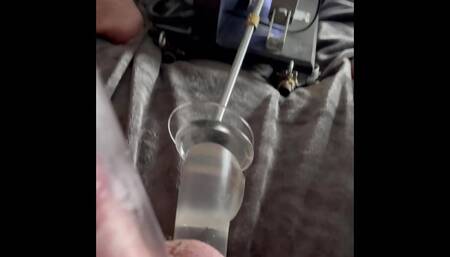 Big Dildo Fucking machine and penis pump equals big cum