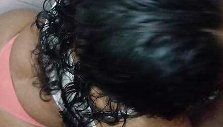 My naughty friend came into the bathroom and sucked me until she came on her wonderful breasts