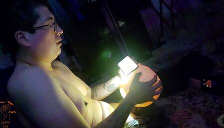 Disabled Boy Fucks Halloween Pumpkin till his Cock Explodes