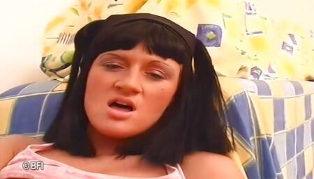 Cute tattooed brunette masturbating