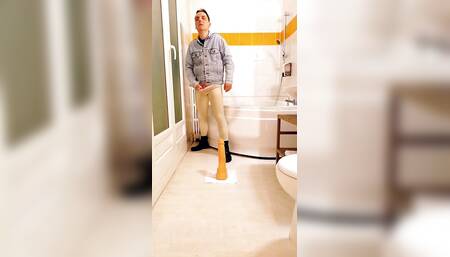 Fetish gay masturbation and dildo fuck in the bathroom