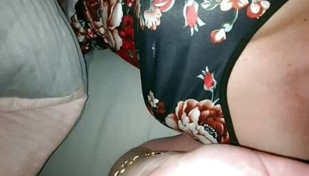 Step mom in red panties handjob step son dick in bed