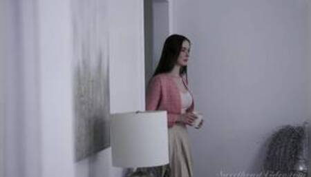 Hazel Moore and Bunny Madison on a white leather sofa in several lesbian scenes