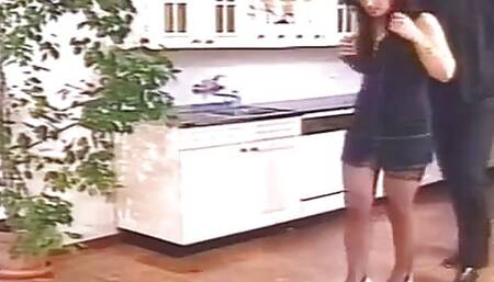 Bad boss spandking and whiping his housewifes