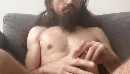 Guy with Cerebal Palay Shoots CUM onto his Beard from his Big Dick