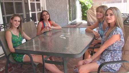 Intense fucking all 4 girls along with hot lesbian pussy eating