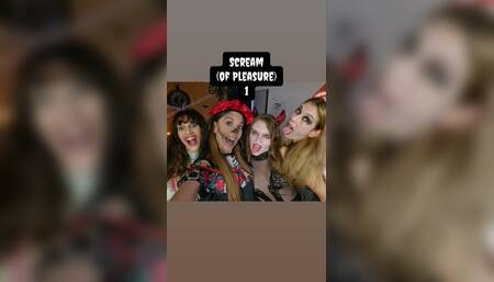 5 Lesbians have an orgy for Halloween in a bar and play with sex toys in cosplay