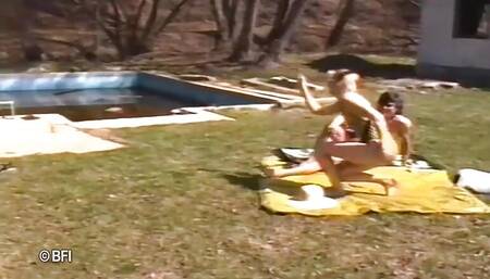 Girl like to suck and gets spanked outside.