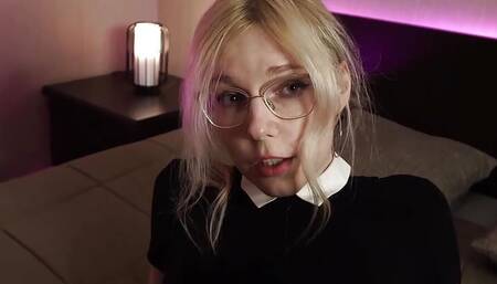 blonde sissy fucks herself with a dildo in a chastity belt